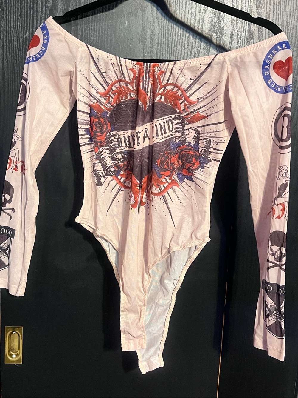 SHEIN Pink Long-Sleeve Graphic One-Piece Bodysuit